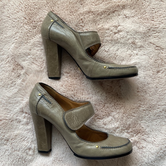 Chloe Mary Jane Leather Block Heels Pumps Shoes Taupe EU 40 US 10 - Picture 3 of 17